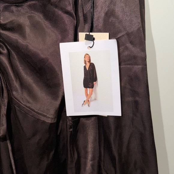 Nation LTD Cora Coffee Brown Satin Ruched Mini Dress Long Sleeve NWT M - Picture 3 of 8